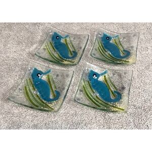 Fused Glass Slump Glass Seahorse Trinket Dish Set of 4